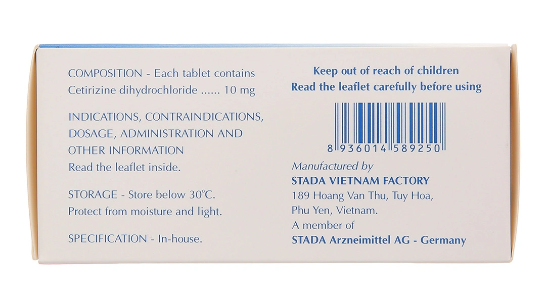 Cetirizine Stada 10mg trị các triệu chứng viêm mũi dị ứng, mày đay (10 vỉ x 10 viên) - 1
