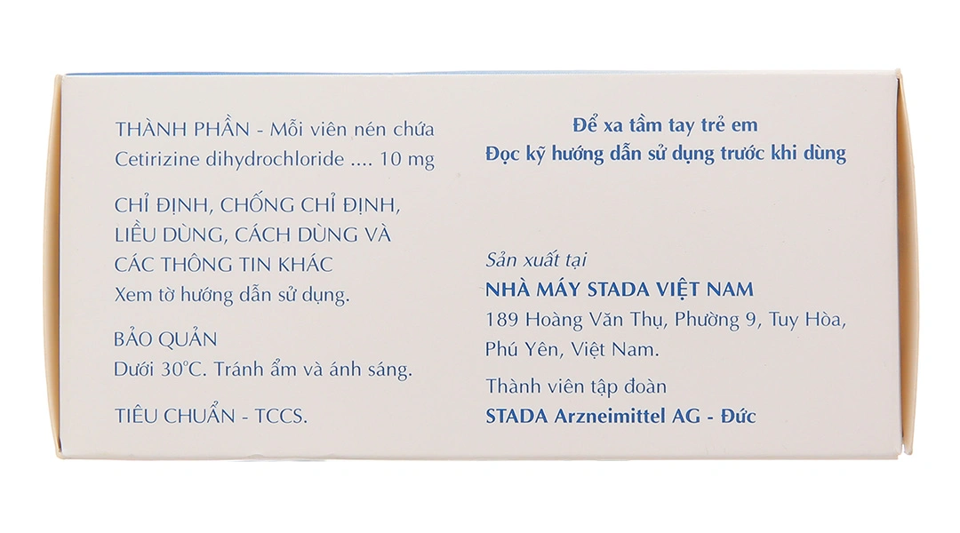 Cetirizine Stada 10mg trị các triệu chứng viêm mũi dị ứng, mày đay (10 vỉ x 10 viên) - 2