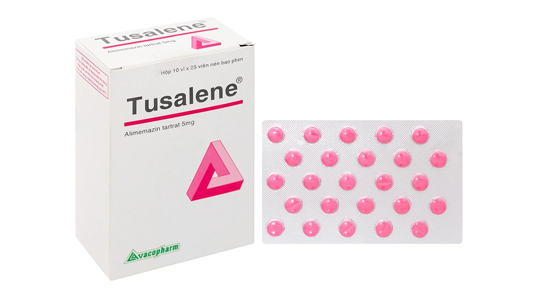 Tusalene 5mg trị triệu chứng các dạng dị ứng, ho khan, mất ngủ (10 vỉ x 25 viên) - 
