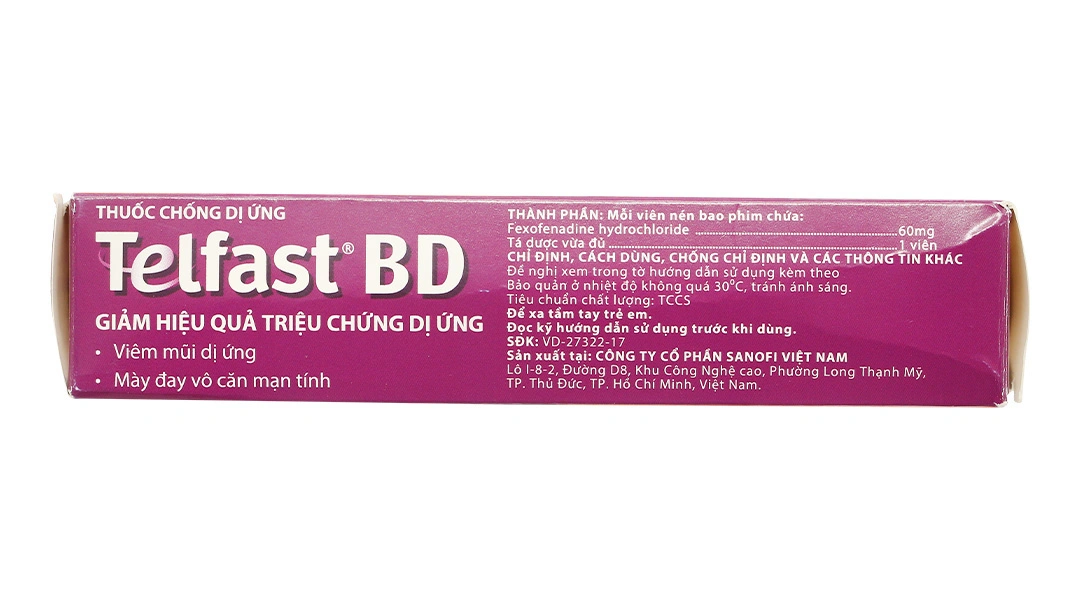 Telfast BD 60mg trị viêm mũi dị ứng, mày đay vô căn mạn tính (3 vỉ x 10 viên) - 3