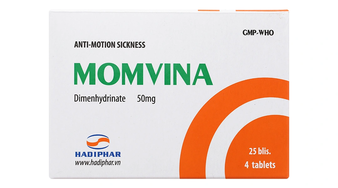 Momvina 50mg phòng và trị buồn nôn, say xe (25 vỉ x 4 viên) - 1