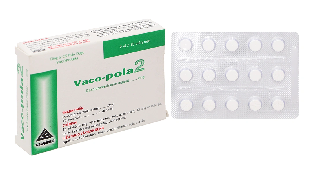 Vaco-pola 2 trị sổ mũi dị ứng, viêm mũi (2 vỉ x 15 viên) - 