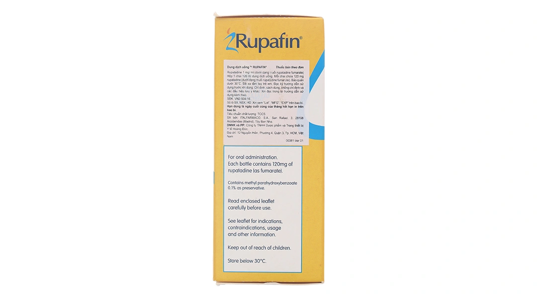 Dung dịch uống Rupafin 1mg/ml trị triệu chứng viêm mũi dị ứng, mề đay chai 120ml - 3