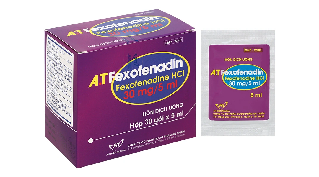 Hỗn dịch uống A.T Fexofenadin 30mg/5ml trị viêm mũi dị ứng, mày đay (30 gói x 5ml) - 2
