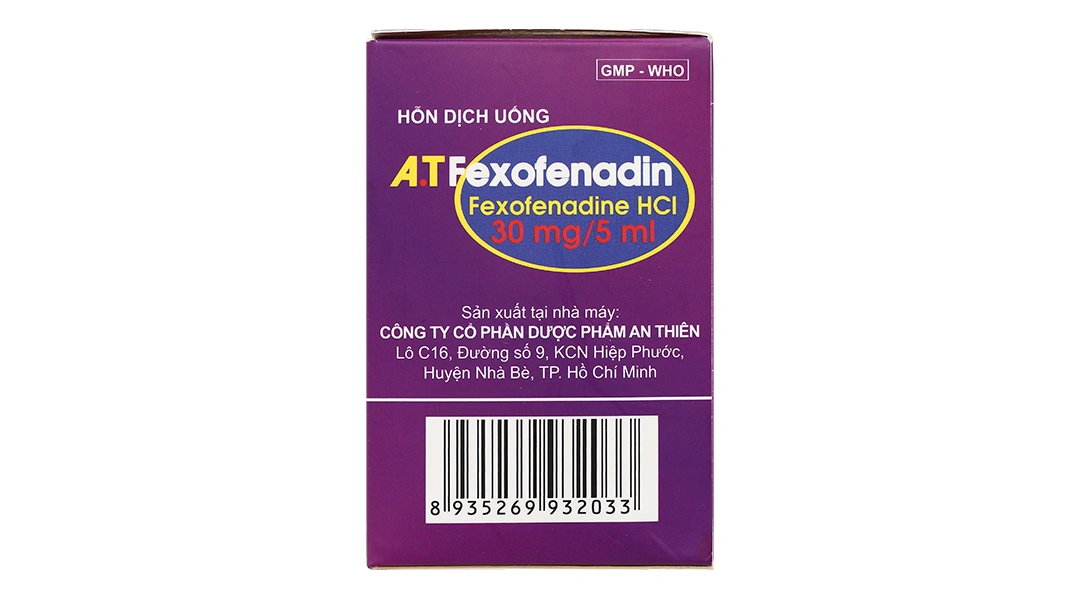 Hỗn dịch uống A.T Fexofenadin 30mg/5ml trị viêm mũi dị ứng, mày đay (30 gói x 5ml) - 4