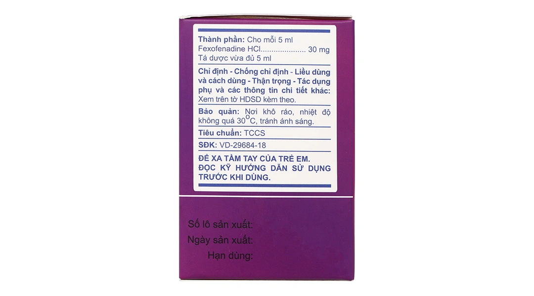 Hỗn dịch uống A.T Fexofenadin 30mg/5ml trị viêm mũi dị ứng, mày đay (30 gói x 5ml) - 5