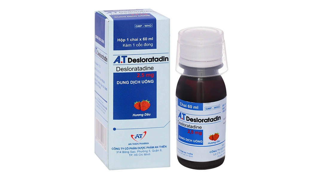 Dung dịch uống A.T Desloratadin 2.5mg/5ml trị viêm mũi dị ứng, mề đay chai 60ml - 