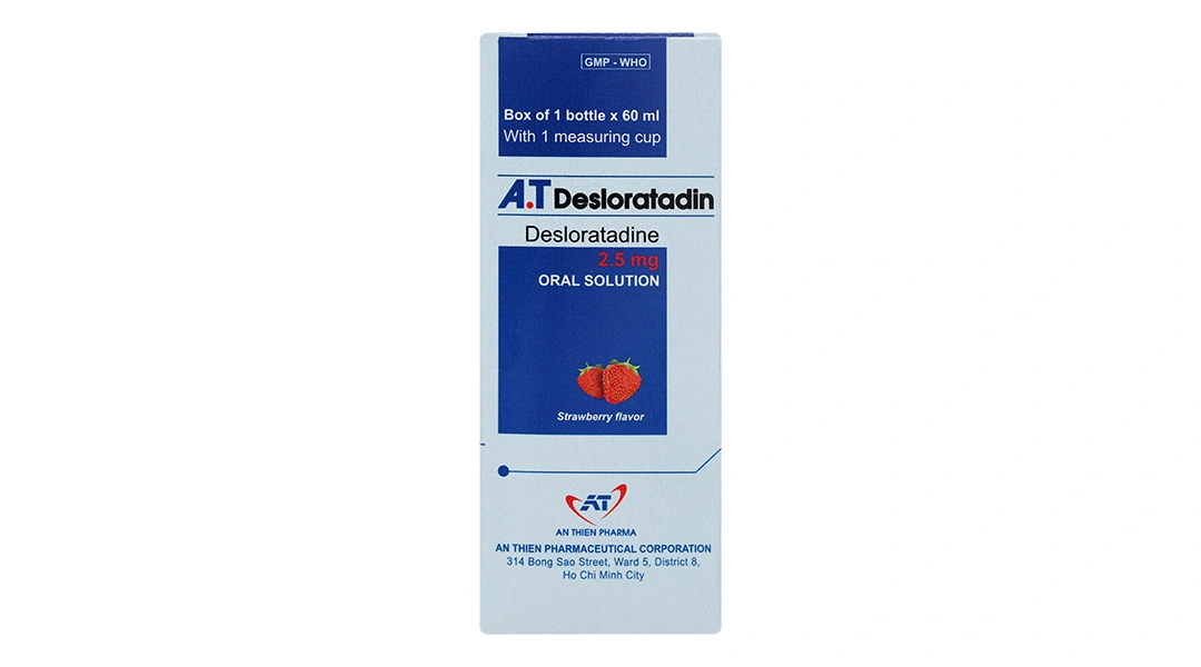 Dung dịch uống A.T Desloratadin 2.5mg/5ml trị viêm mũi dị ứng, mề đay chai 60ml - 1