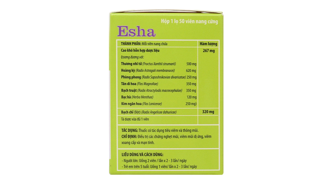 Esha trị viêm xoang, viêm mũi dị ứng lọ 50 viên - 1