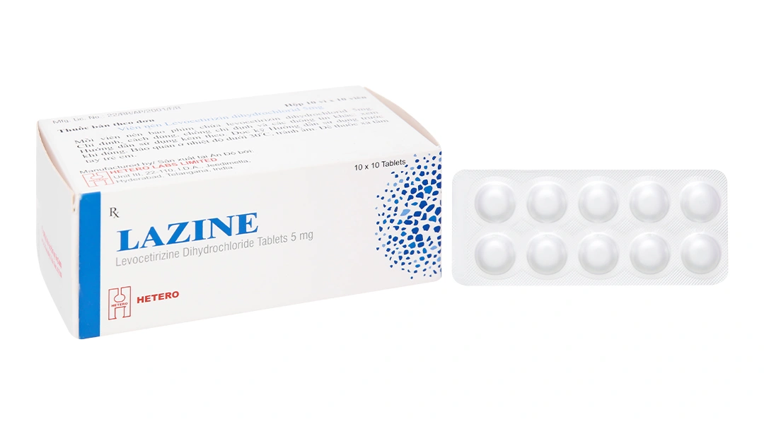 Lazine 5mg trị viêm mũi dị ứng, mề đay (10 vỉ x 10 viên) - 