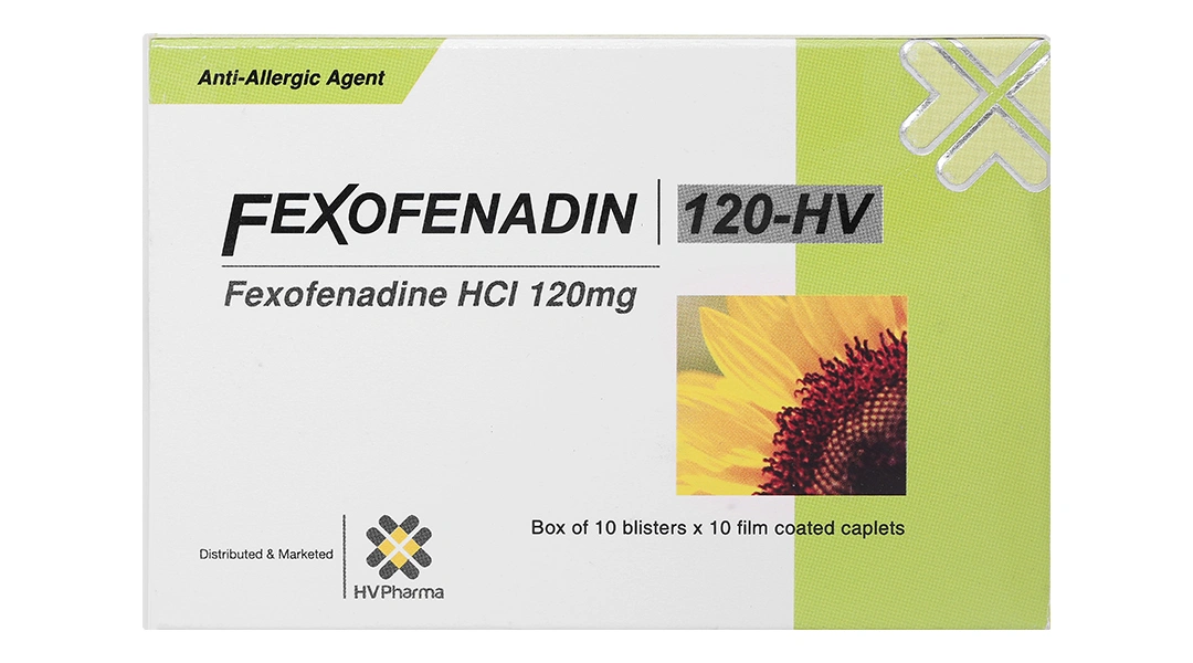 Fexofenadin 120-HV giảm triệu chứng của bệnh viêm mũi dị ứng (10 vỉ x 10 viên) - 1