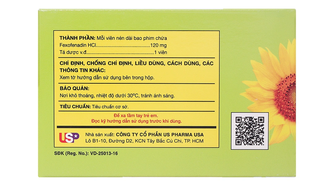 Fexofenadin 120-HV giảm triệu chứng của bệnh viêm mũi dị ứng (10 vỉ x 10 viên) - 2