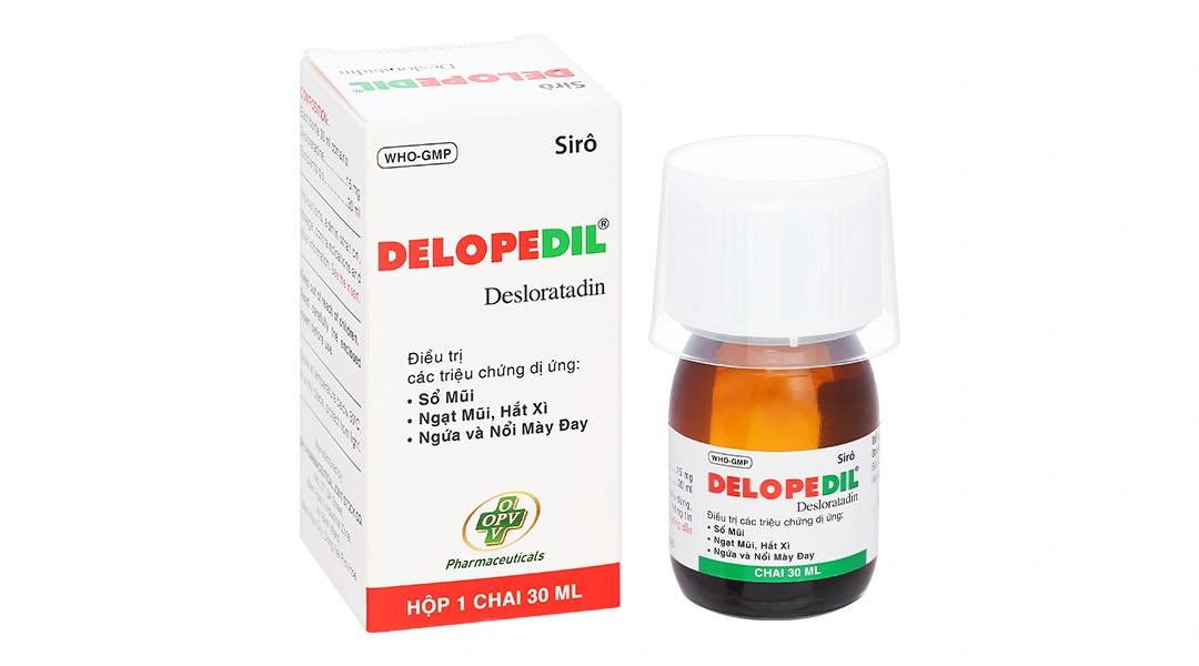 Sirô Delopedil trị sổ mũi, hắt hơi, phát ban, mày đay chai 30ml - 