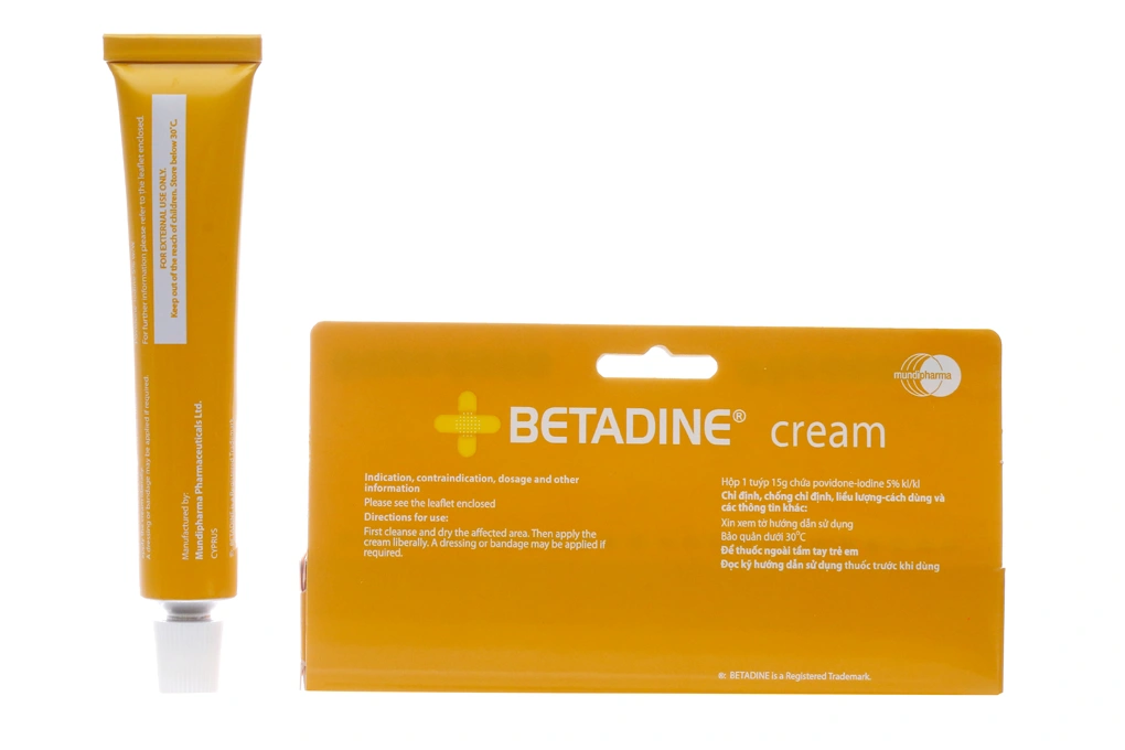 Kem bôi Betadine Cream 5% trị nhiễm khuẩn, nấm da tuýp 15g - 1