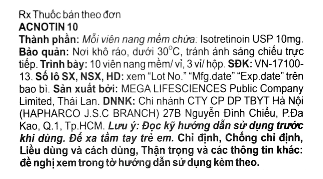 Acnotin 10 điều trị mụn trứng cá nặng (3 vỉ x 10 viên) - 5