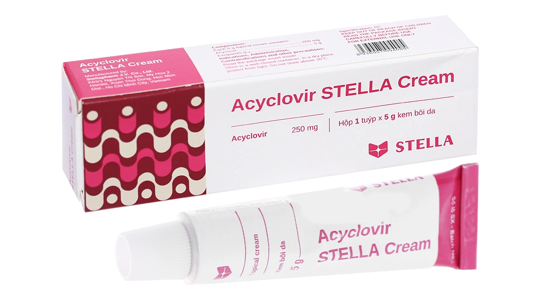 Acyclovir Stella Cream điều trị nhiễm virus Herpes simplex da tuýp 5g - 