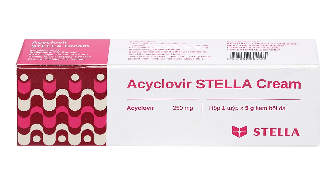 Acyclovir Stella Cream điều trị nhiễm virus Herpes simplex da tuýp 5g - 1