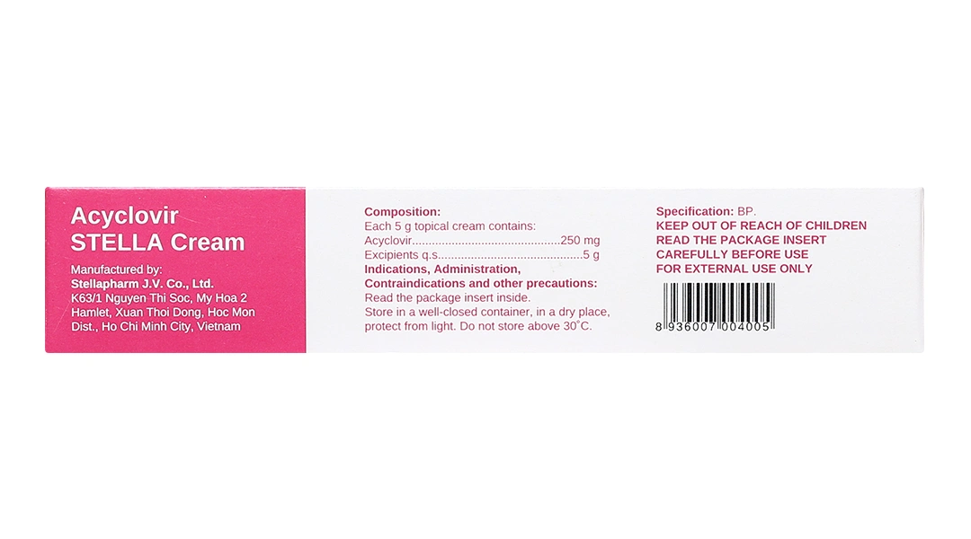 Acyclovir Stella Cream điều trị nhiễm virus Herpes simplex da tuýp 5g - 3
