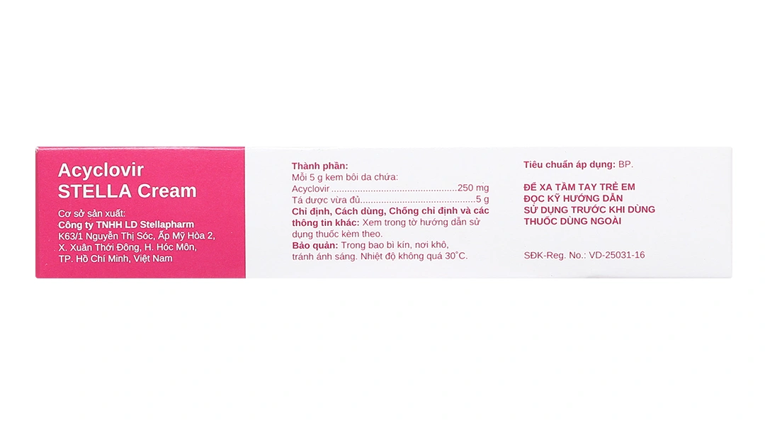 Acyclovir Stella Cream điều trị nhiễm virus Herpes simplex da tuýp 5g - 4