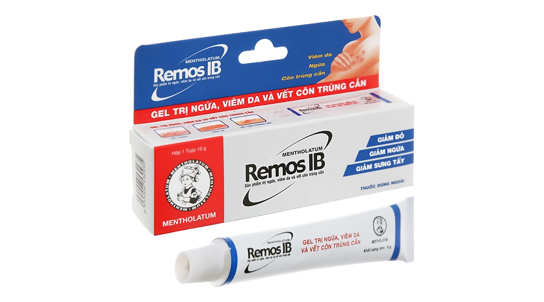 Gel Remos IB trị ngứa, vết côn trùng cắn, chàm, viêm da tuýp 10g - 