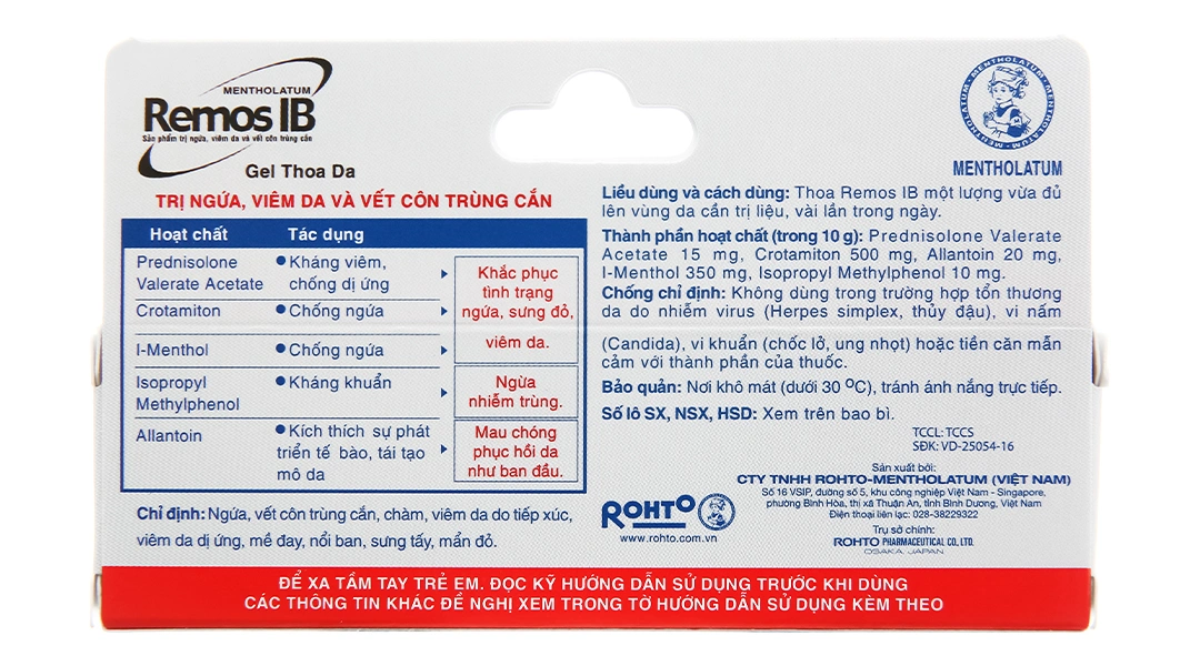 Gel Remos IB trị ngứa, vết côn trùng cắn, chàm, viêm da tuýp 10g - 2
