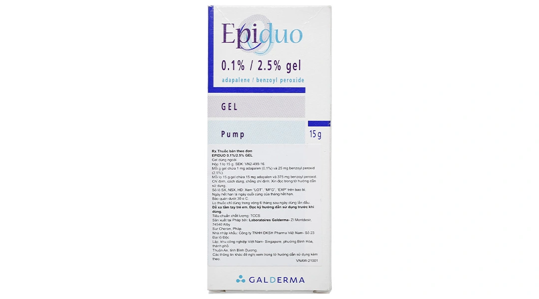 Epiduo 0.1%/2.5% Gel trị mụn trứng cá chai 15g - 1