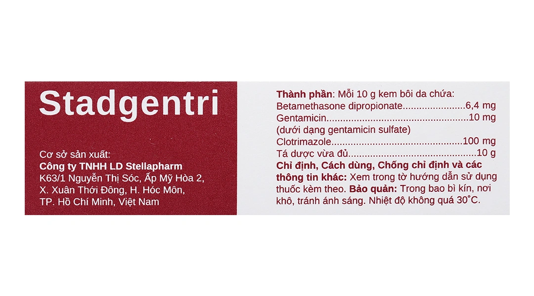 Kem bôi Stadgentri trị nấm, bệnh về da có biến chứng nhiễm trùng tuýp 10g - 4