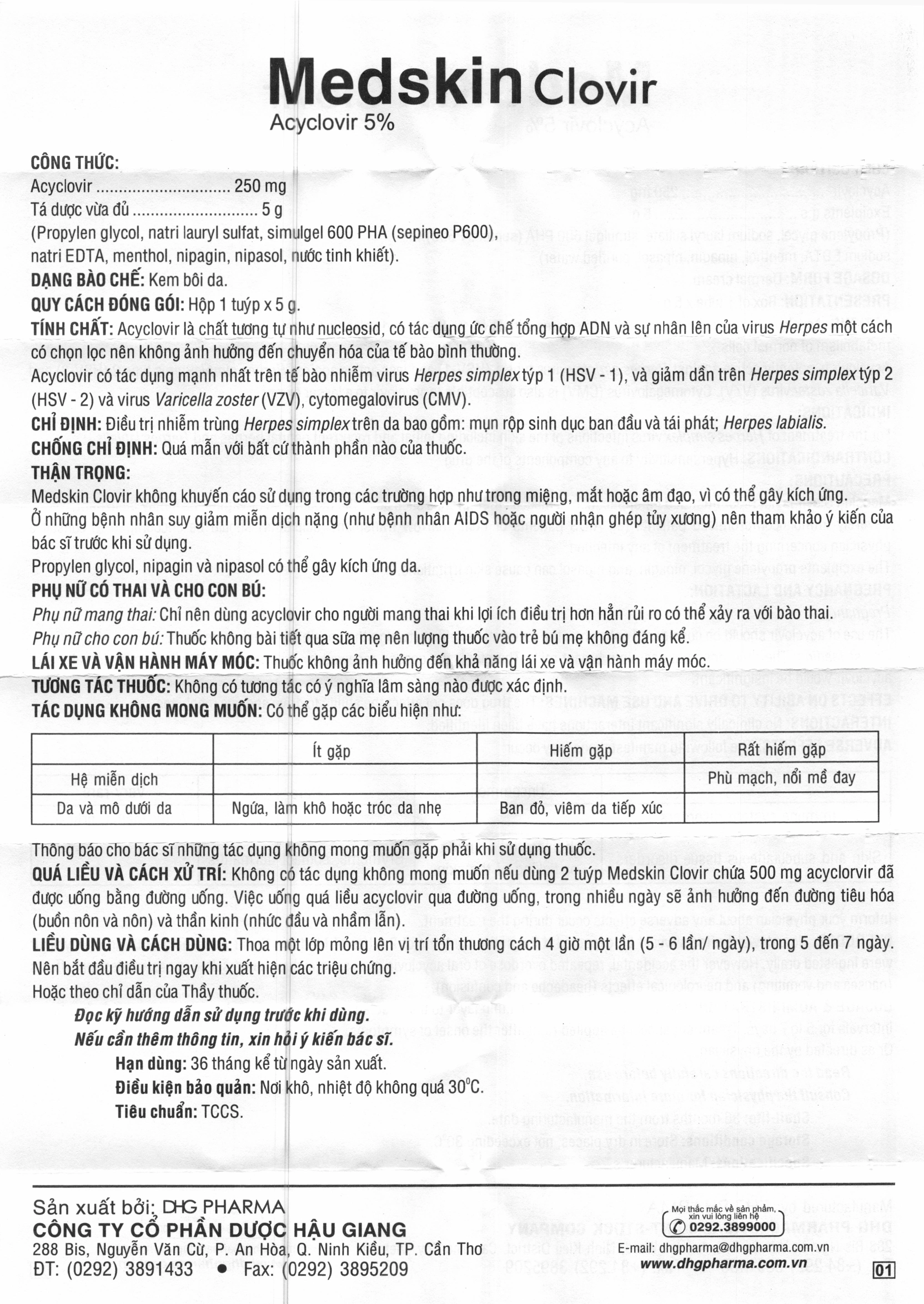 Kem bôi Medskin Clovir 5% trị nhiễm virus Herpes simplex da tuýp 5g - 8