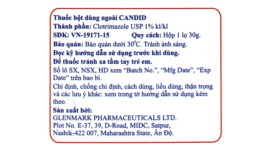 Thuốc bột dùng ngoài Candid trị nấm da lọ 30g - 5