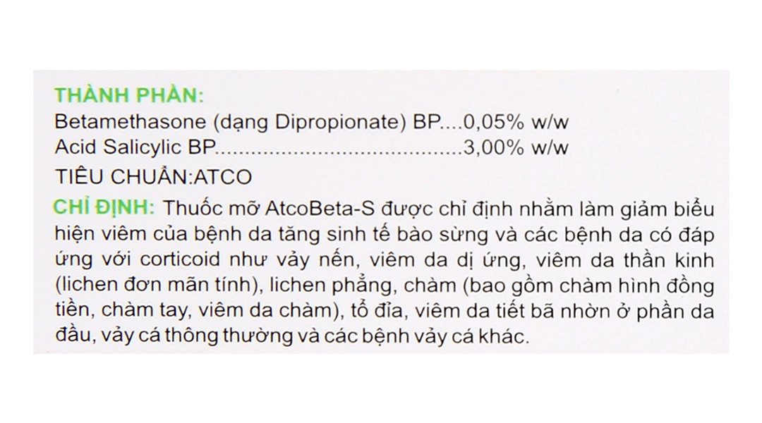 Thuốc mỡ Atcobeta-S trị viêm da dị ứng, chàm tuýp 15g - 3