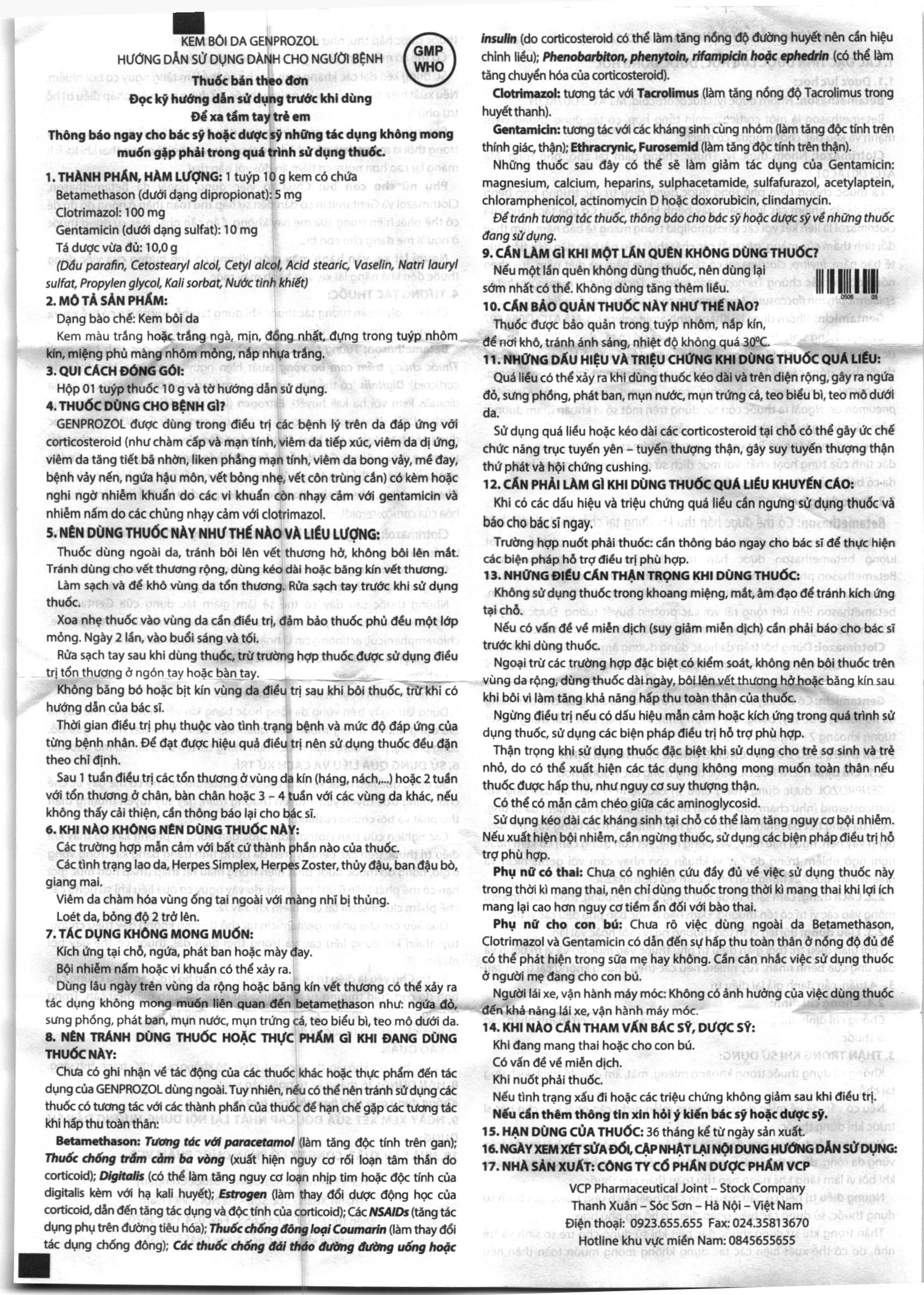 Kem bôi da Genprozol trị viêm da, nấm da tuýp 10g - 4