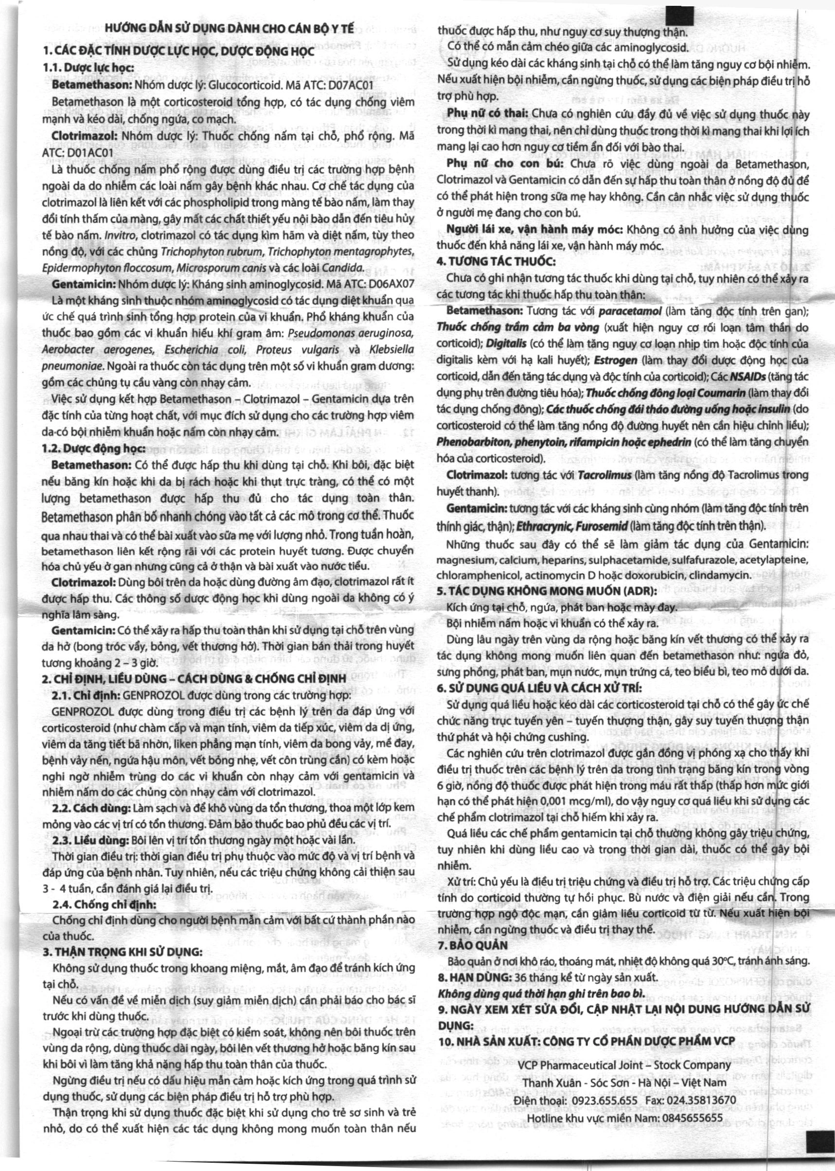 Kem bôi da Genprozol trị viêm da, nấm da tuýp 10g - 5
