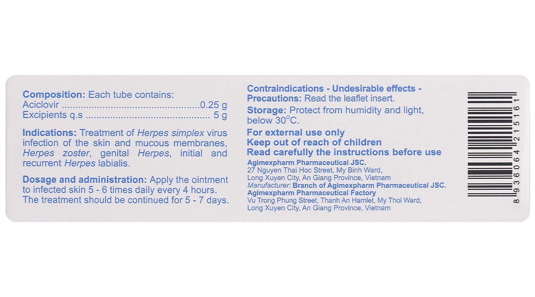 Agiclovir 5% trị các trường hợp nhiễm Herpes ở da và niêm mạc tuýp 5g - 3