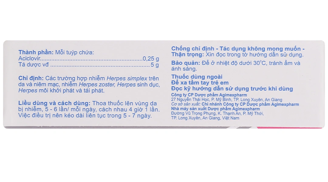 Agiclovir 5% trị các trường hợp nhiễm Herpes ở da và niêm mạc tuýp 5g - 4