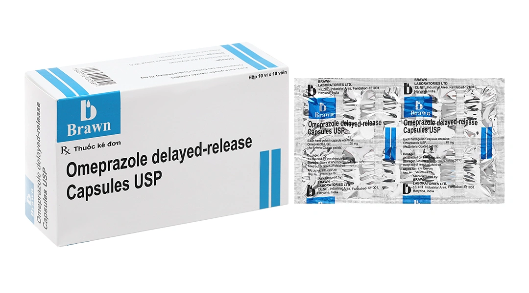 Omeprazole Delayed-Release Capsules USP 20mg trị loét dạ dày, tá tràng (10 vỉ x 10 viên) - 