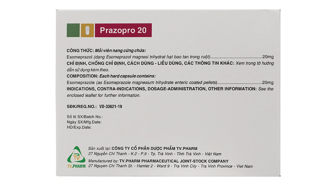 Prazopro 20 trị trào ngược dạ dày, thực quản (2 vỉ x 7 viên) - 1