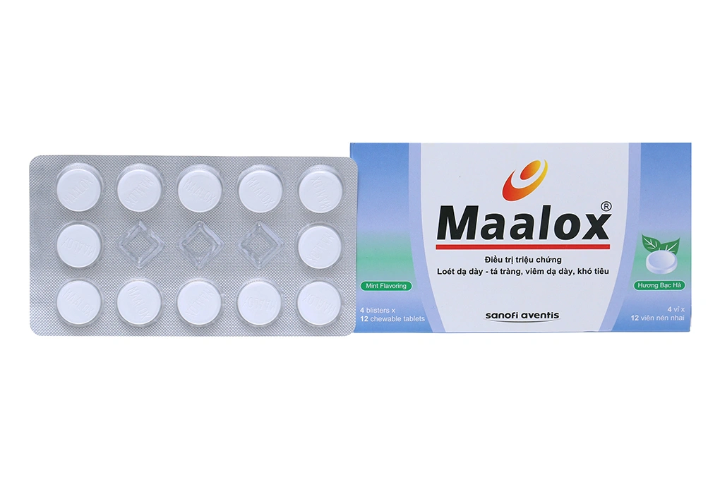 Viên nhai Maalox trị viêm loét dạ dày, tá tràng (4 vỉ x 12 viên) - 