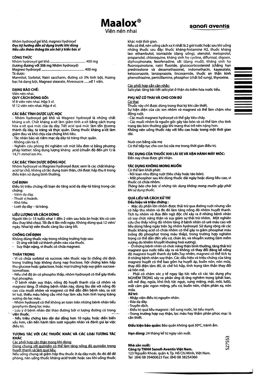 Viên nhai Maalox trị viêm loét dạ dày, tá tràng (4 vỉ x 12 viên) - 3
