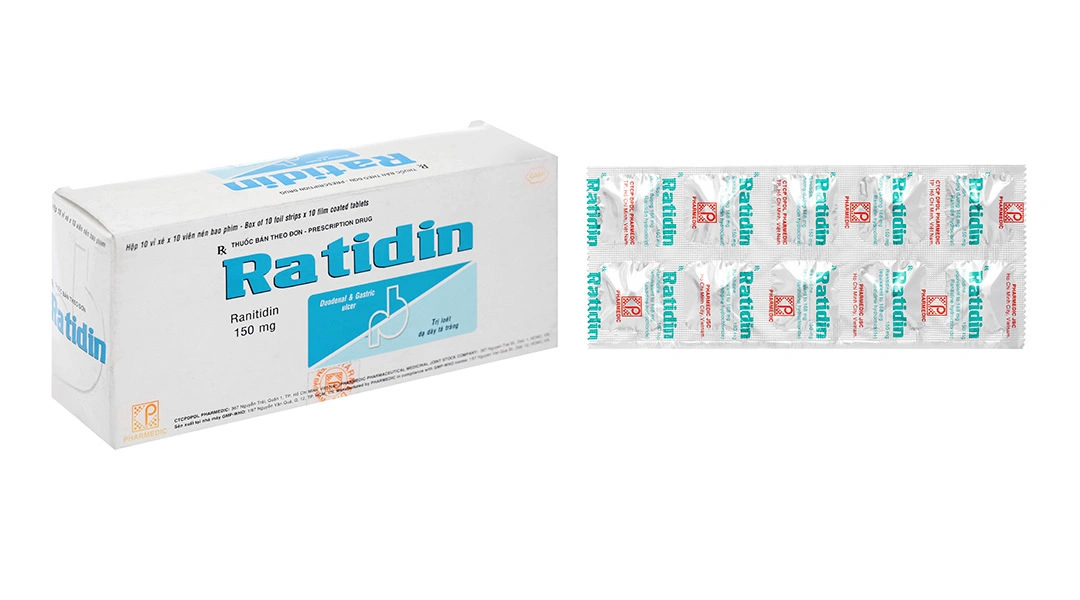 Ratidin 150mg trị viêm loét, trào ngược dạ dày, tá tràng (10 vỉ x 10 viên) - 