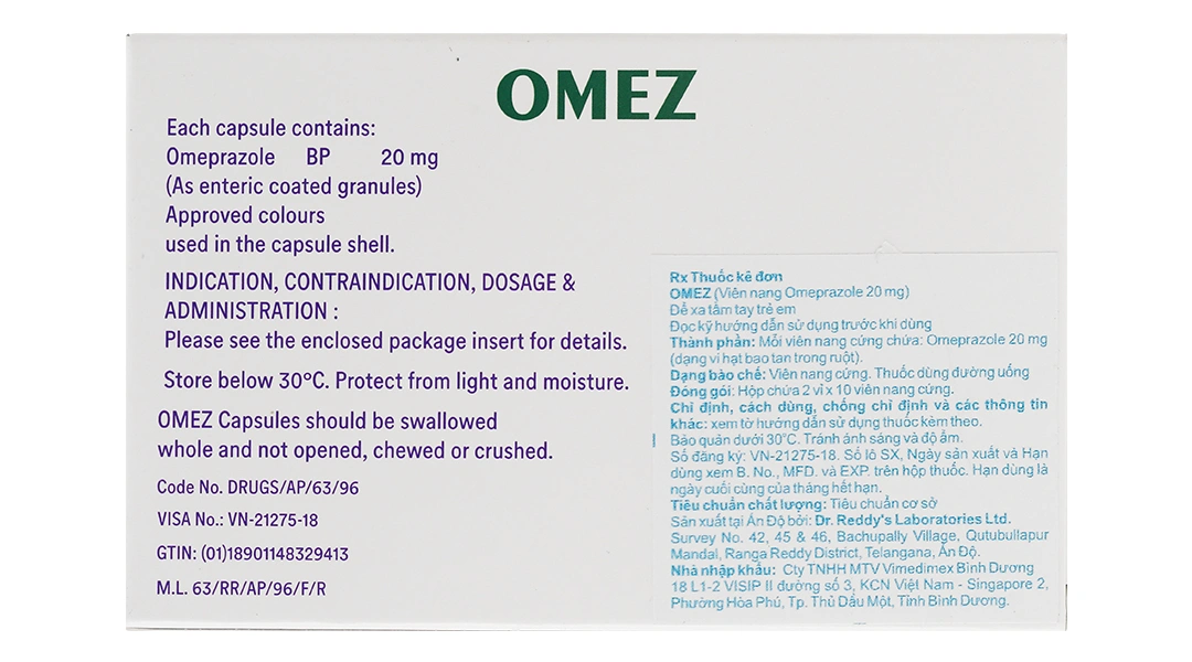 Omez 20mg điều trị loét dạ dày, tá tràng (2 vỉ x 10 viên) - 1