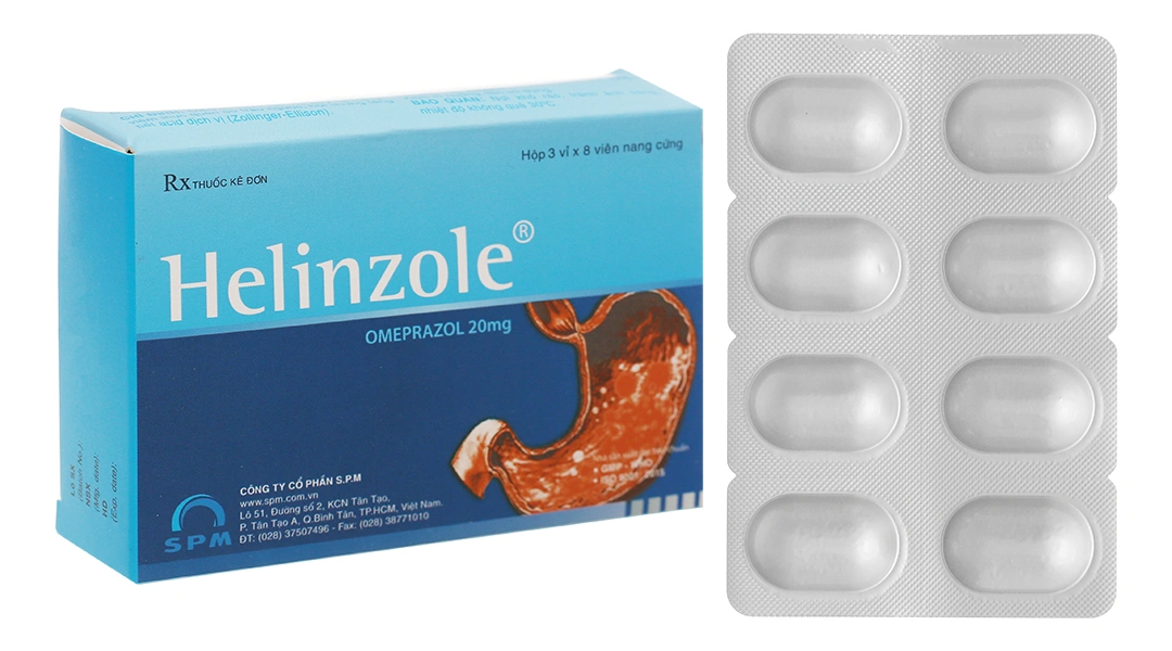Helinzole 20mg trị viêm loét, trào ngược dạ dày-thực quản (3 vỉ x 8 viên) - 