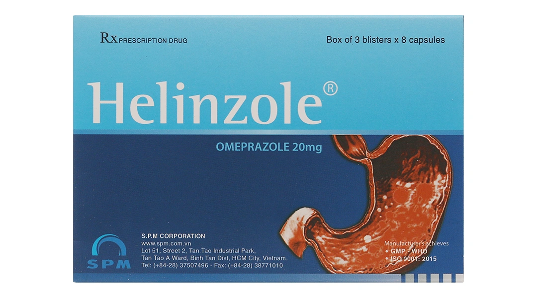 Helinzole 20mg trị viêm loét, trào ngược dạ dày-thực quản (3 vỉ x 8 viên) - 1