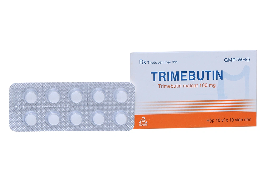 Trimebutin TV.Pharm 100mg trị các chứng rối loạn chức năng tiêu hóa (10 vỉ x 10 viên) - 