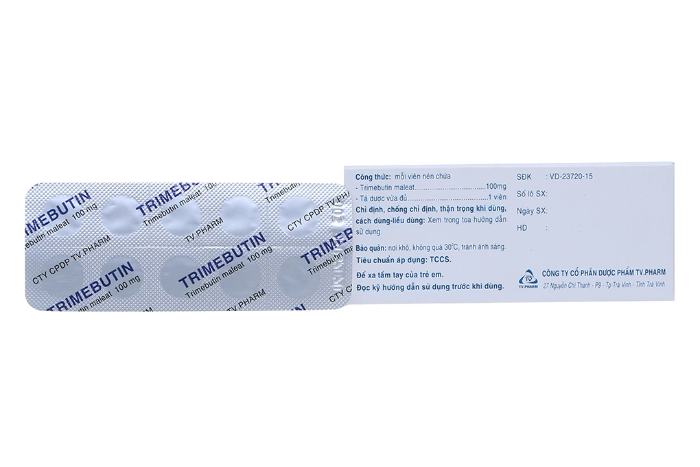 Trimebutin TV.Pharm 100mg trị các chứng rối loạn chức năng tiêu hóa (10 vỉ x 10 viên) - 1