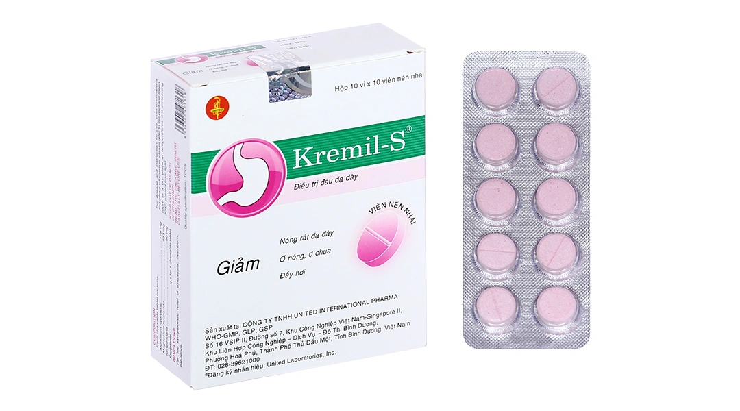 Viên nhai Kremil-S làm dịu các triệu chứng đầy hơi, đau dạ dày (10 vỉ x 10 viên) - 