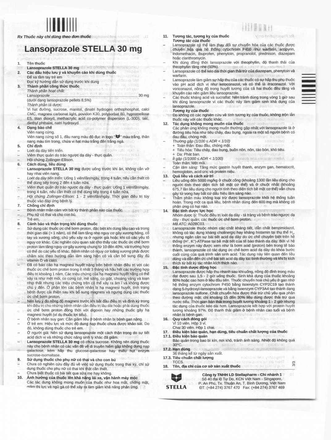Lansoprazole Stella 30mg trị loét dạ dày, trào ngược dạ dày, thực quản - 7
