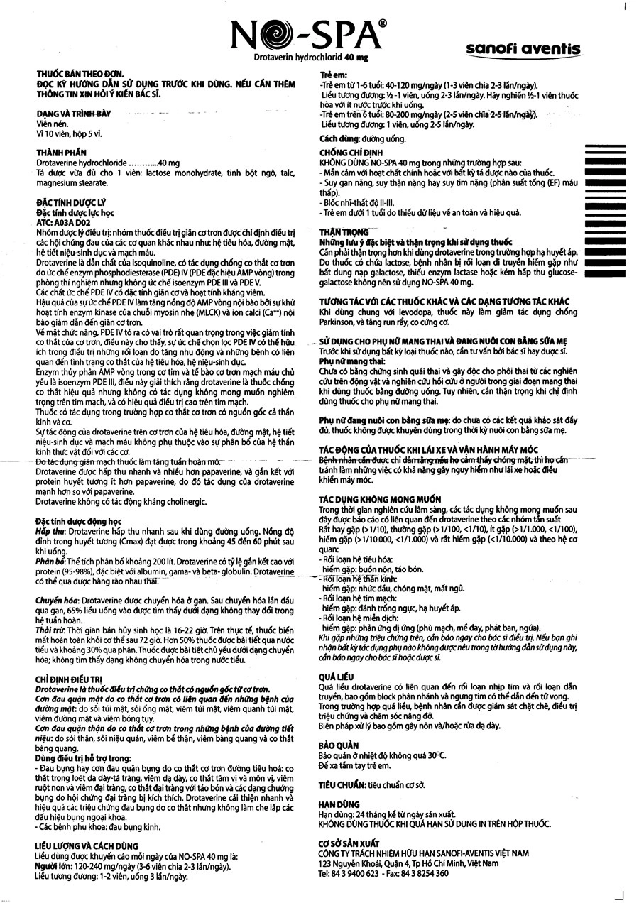 No-Spa 40mg giảm đau do co thắt tiêu hóa (5 vỉ x 10 viên) - 5