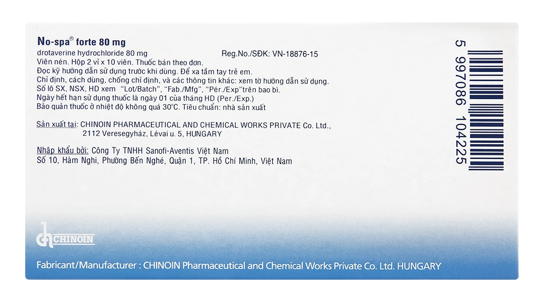 NO-SPA Forte 80mg chống co thắt cơ trơn (2 vỉ x 10 viên) - 1