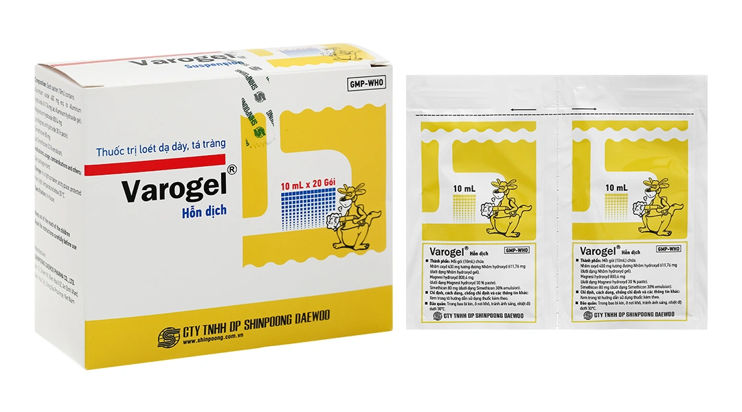 Hỗn dịch uống Varogel trị viêm loét dạ dày, tá tràng (20 gói x 10ml) - 