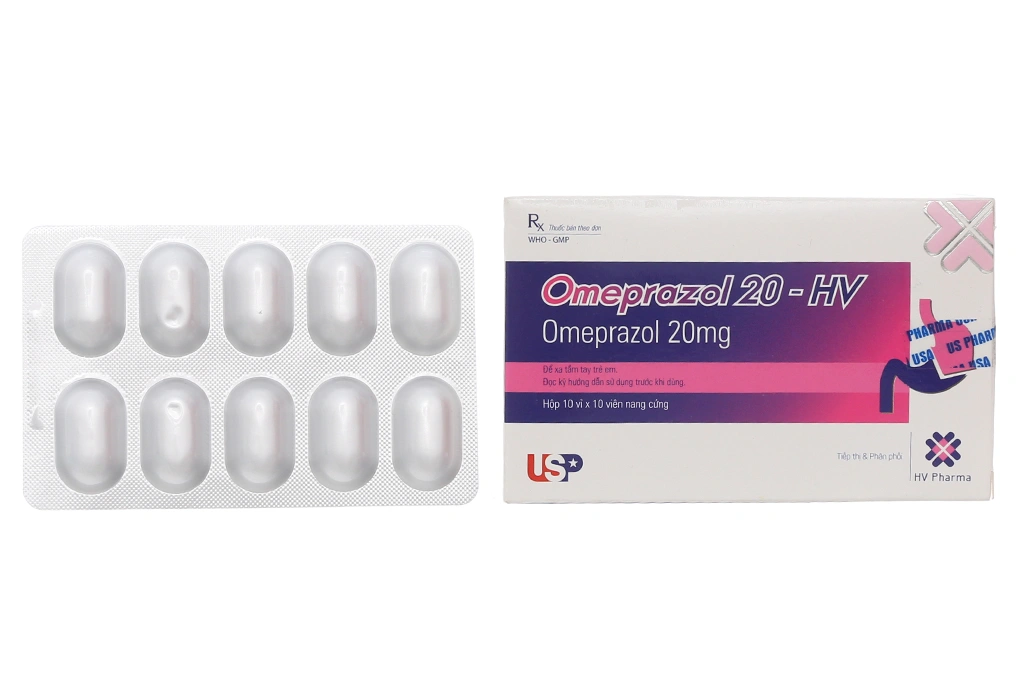 Omeprazol 20-HV trị trào ngược dạ dày, thực quản (10 vỉ x 10 viên) - 